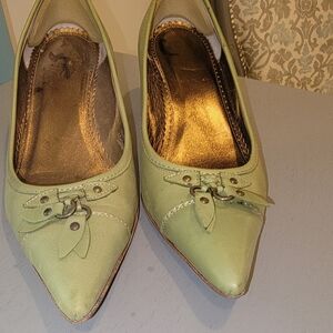 J. Crew Green Leather Tassel Kitten Pumps Size 7½